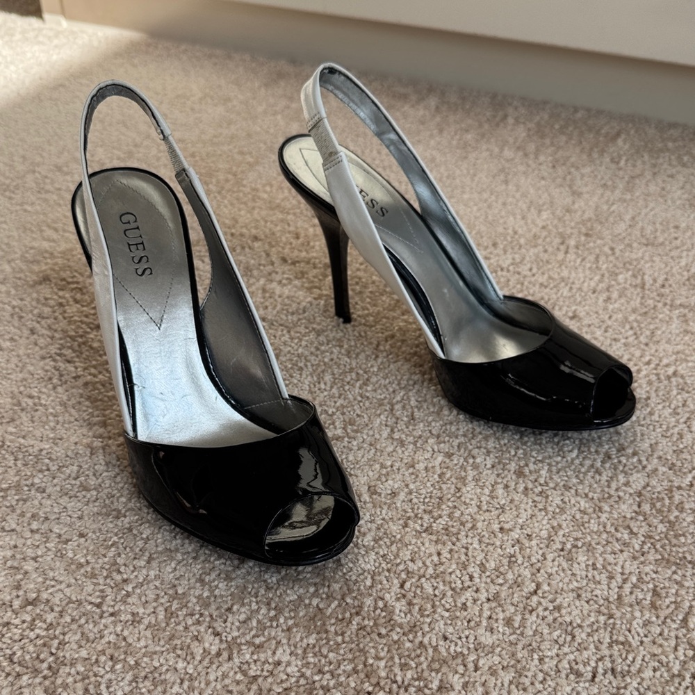 Guess Glossy Black Slingback Heels